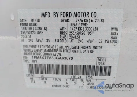 2018 Ford Explorer Limited z USA, uszkodzony, nr VIN 1FM5K7F83JGA63670